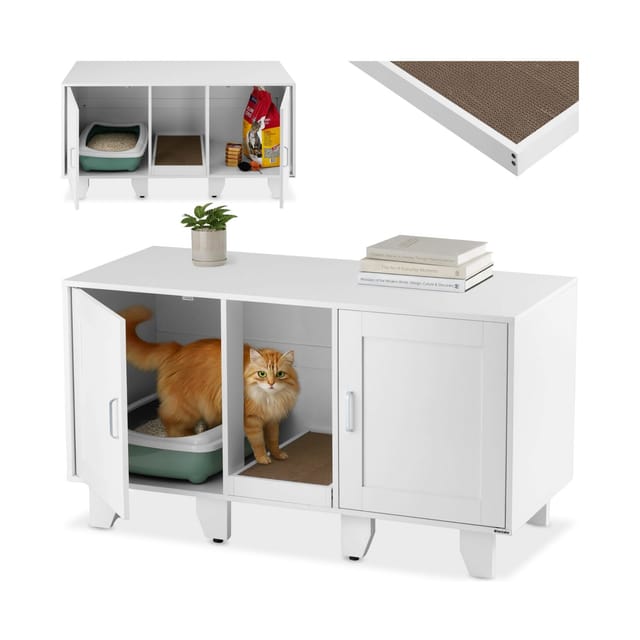 Tectake Katzenschrank Freya Versteckte Eingänge An Den Innenseiten 2 Große Flügeltüren Mit Magnetverschlüssen 52 x 120 x 65 cm Weiß