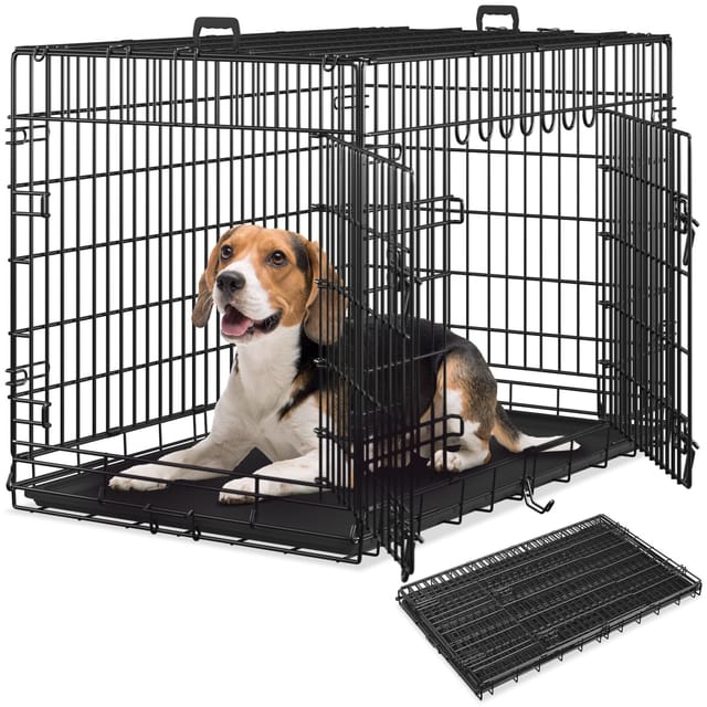 Tectake Hundekäfig Gitterbox Luna Klappbar Mit 2 Tragegriffen Robuste Stahlgitter 108 x 71 x 76 cm Schwarz