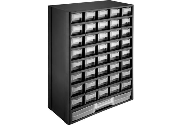 Tectake Sortimentskasten 41 Teilig 1 Großes Fach und 40 Mittlere Fächer 13 50 x 30 x 45 cm Schwarz Weiß