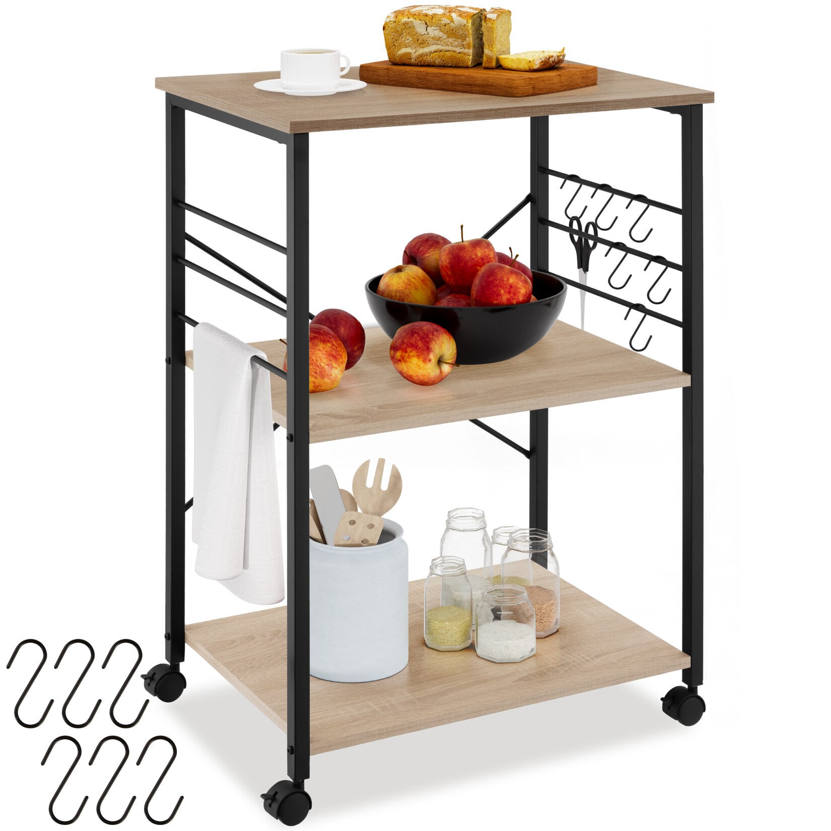 Tectake Servierwagen Rugby Industrial Style Holz und Stahl 65 50 x 45 50 x 88 50 cm Industrial Holz Hell Eiche Sonoma