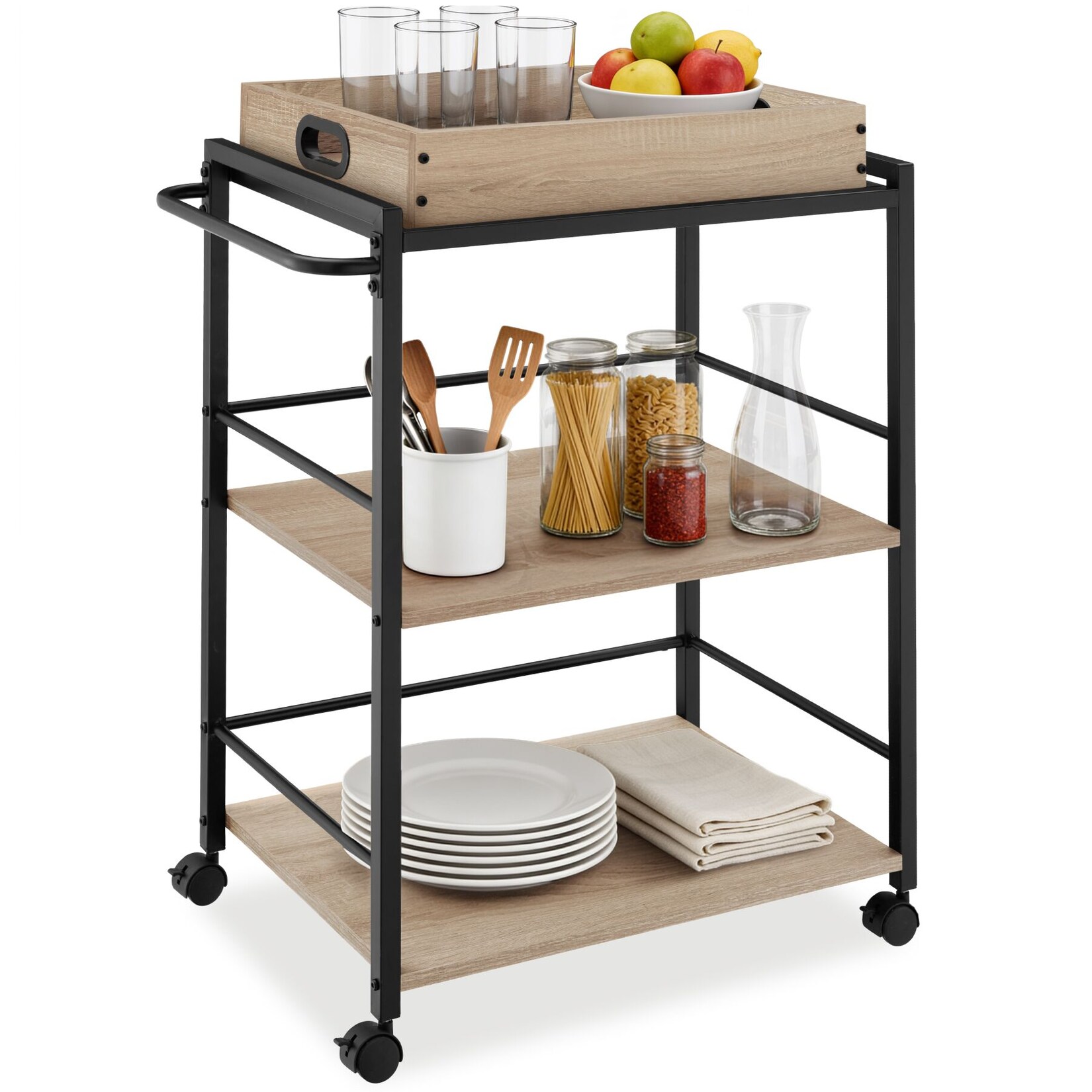 Tectake Servierwagen Worcester Industrial Style Holz und Stahl 65 x 41 50 x 87 cm Industrial Holz Hell Eiche Sonoma