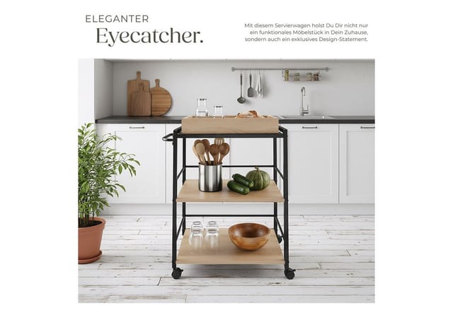 Tectake Servierwagen Worcester Industrial Style Holz und Stahl 65 x 41 50 x 87 cm Industrial Holz Hell Eiche Sonoma
