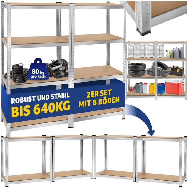 Tectake Schwerlastregal In Verschiedenen Ausführungen Verzinktes Stahlgestell 160 x 160 x 40 cm 640 kg 160 x 40 x 160 cm Silber