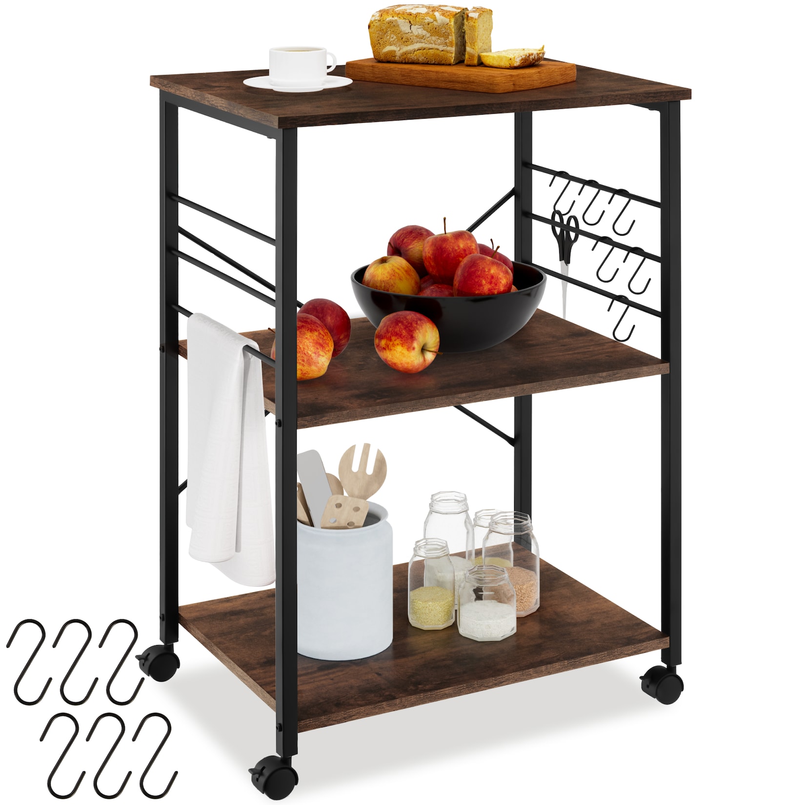 Tectake Servierwagen Rugby Industrial Style Holz und Stahl 65 50 x 45 50 x 88 50 cm Industrial Holz Dunkel Rustikal