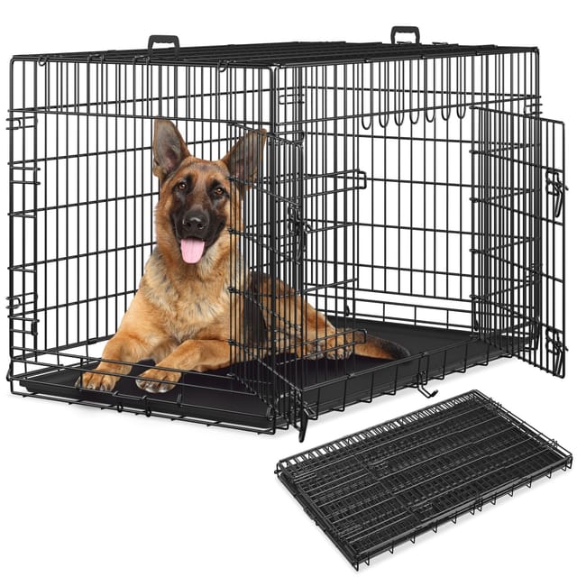 Tectake Hundekäfig Gitterbox Luna Klappbar Mit 2 Tragegriffen Robuste Stahlgitter 121 50 x 75 50 x 80 50 cm Schwarz