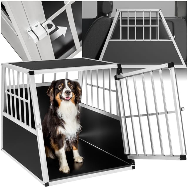 Tectake Hundetransportbox Single Schnubi Mit Schräger Rückwand Aus Aluminium Robust und Pflegeleicht 66 x 90 x 69 50 cm Schwarz