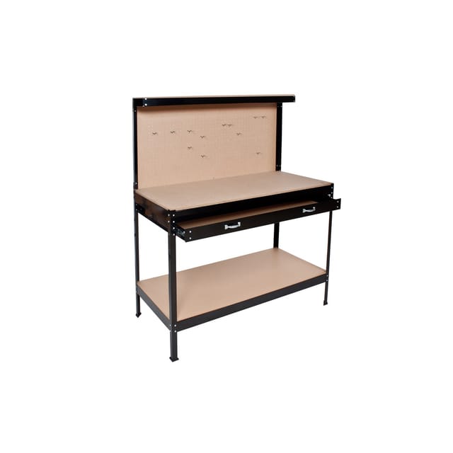 Tectake Werkbank Mit Lochwand Große Schublade 120 x 60 x 156 cm Schwarz