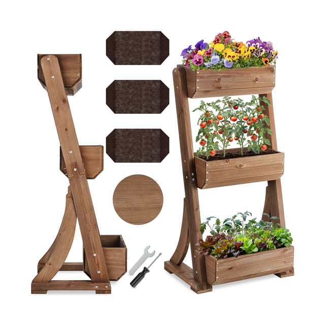 Tectake Vertikalbeet Flora 3 Etagen Lackiertes Tannenholz 60 x 49 x 140 cm 49 x 60 x 140 cm Braun