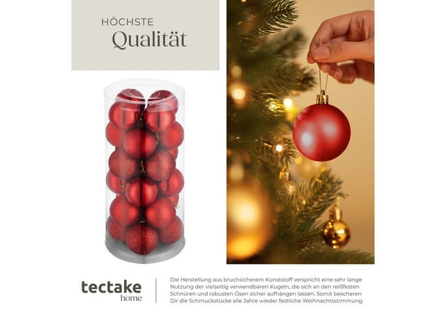 Tectake Weihnachtskugeln 24Er Set In Rot Aus Bruchsicherem Kunststoff 4 x 4 x 4 cm Rot