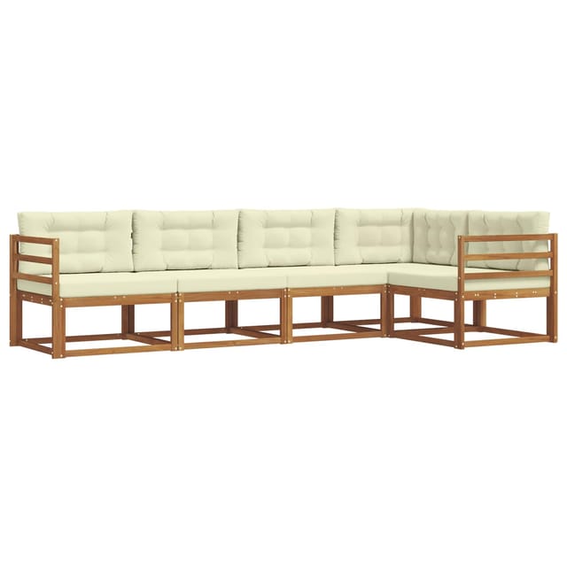 vidaXL Outdoor-Sofagarnitur mit Kissen 5-Tlg Natur und Creme 3367563