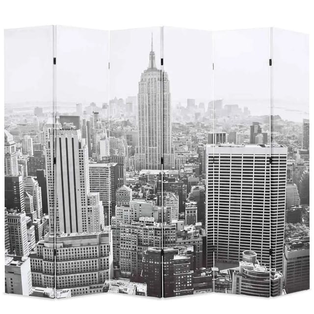 vidaXL Raumteiler Klappbar 228 x 170 cm New York bei Tag Schwarz-Weiß 245860