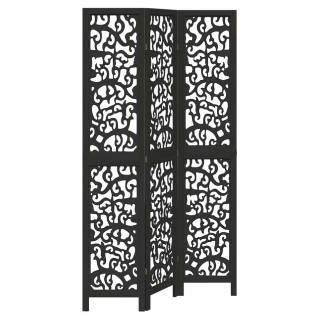 vidaXL 3 Tlg Paravent Schwarz Massivholz Paulownia 358751