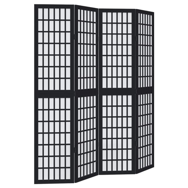 vidaXL 4 Tlg Paravent Schwarz Massivholz Paulownia 358770