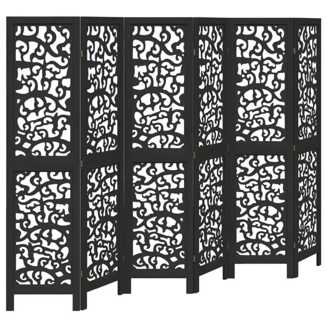 vidaXL 6 Tlg Paravent Schwarz Massivholz Paulownia 358761