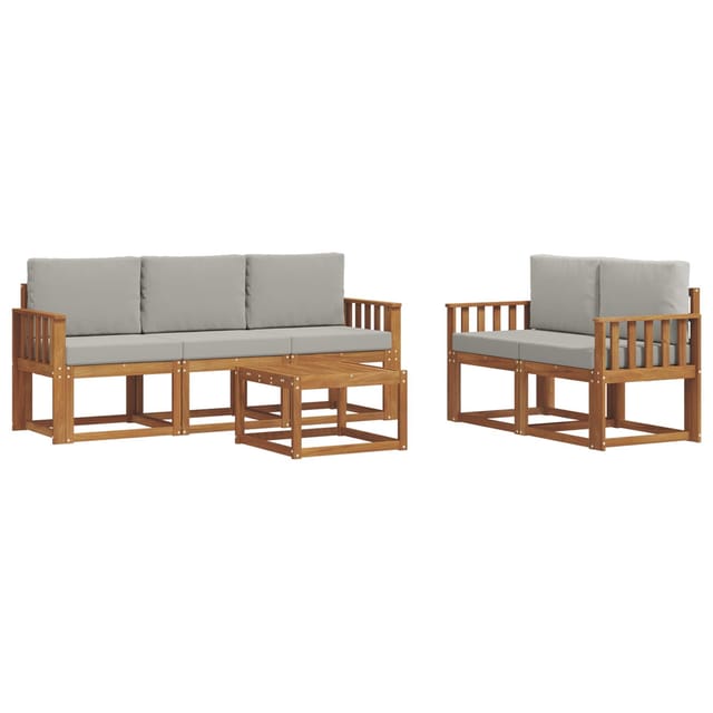 vidaXL Outdoor-Sofagarnitur mit Kissen 6 Stk Natur und Hellgrau 3366004