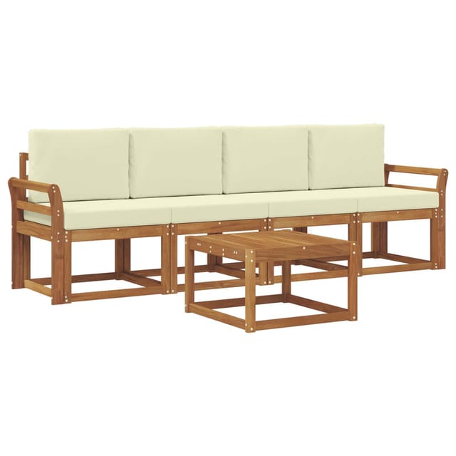 vidaXL Outdoor-Sofagarnitur 5 Stk Natur und Creme Massivholz Akazie 3365973
