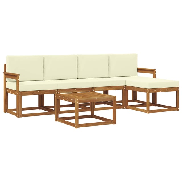 vidaXL Outdoor-Sofagarnitur 6 Stk Natur und Creme Massivholz Akazie 3366278