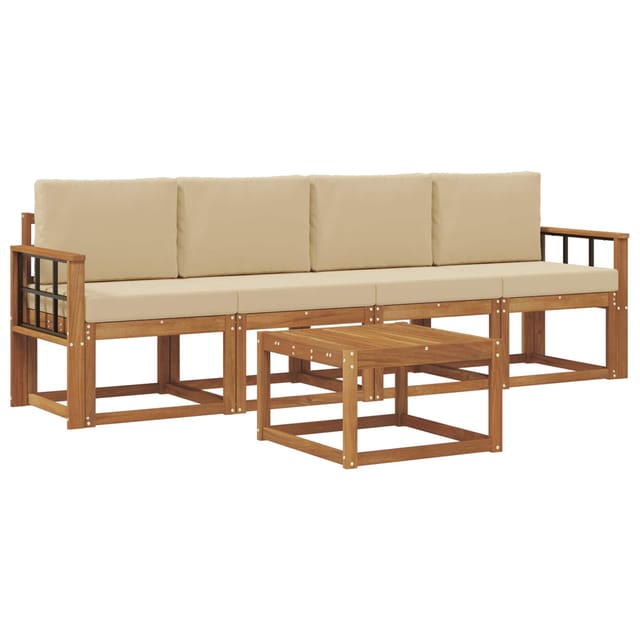 vidaXL Outdoor-Sofagarnitur mit Kissen 5 Stk Natur und Beige 3365986