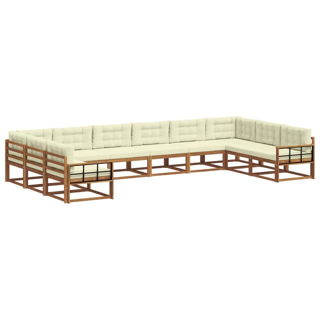 vidaXL Outdoor-Sofagarnitur mit Kissen 10-Tlg Natur und Creme 3368248