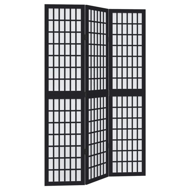 vidaXL 3 Tlg Paravent Schwarz Massivholz Paulownia 358766