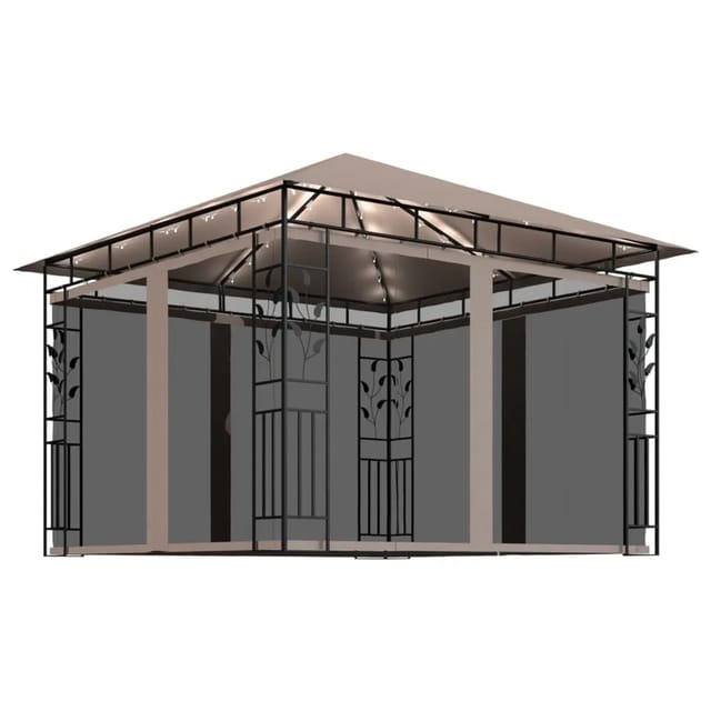 vidaXL Pavillon mit Moskitonetz & LED-Lichterkette 3x3x2,73 m Taupe 3070318