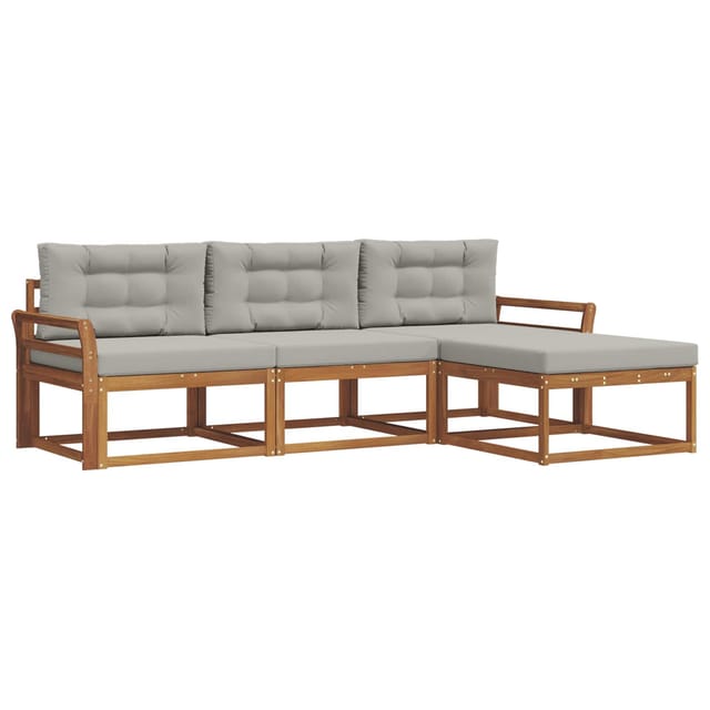 vidaXL Outdoor-Sofagarnitur mit Kissen 4-Tlg Natur und Hellgrau 3367404