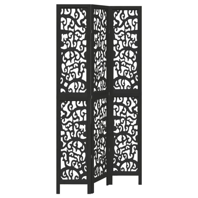 vidaXL 3 Tlg Paravent Schwarz Massivholz Paulownia 358752