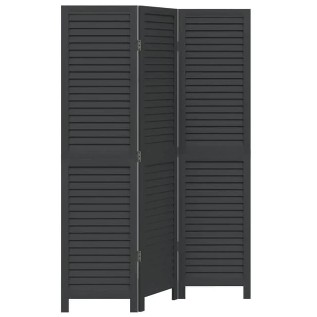 vidaXL 3 Tlg Paravent Schwarz Massivholz Paulownia 358845
