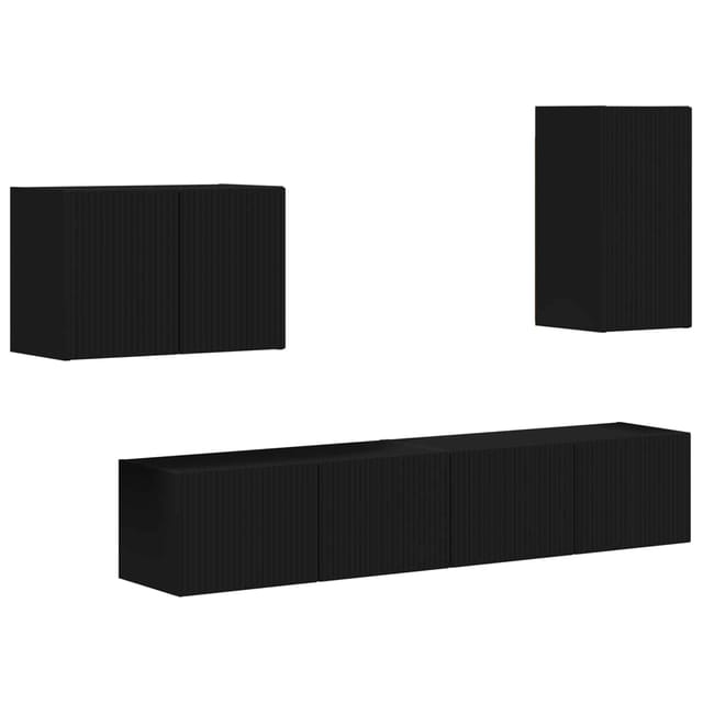 vidaXL TV-Wandregal-Set Wandmontiert 4 Stk Schwarz Holzwerkstoff 3408935