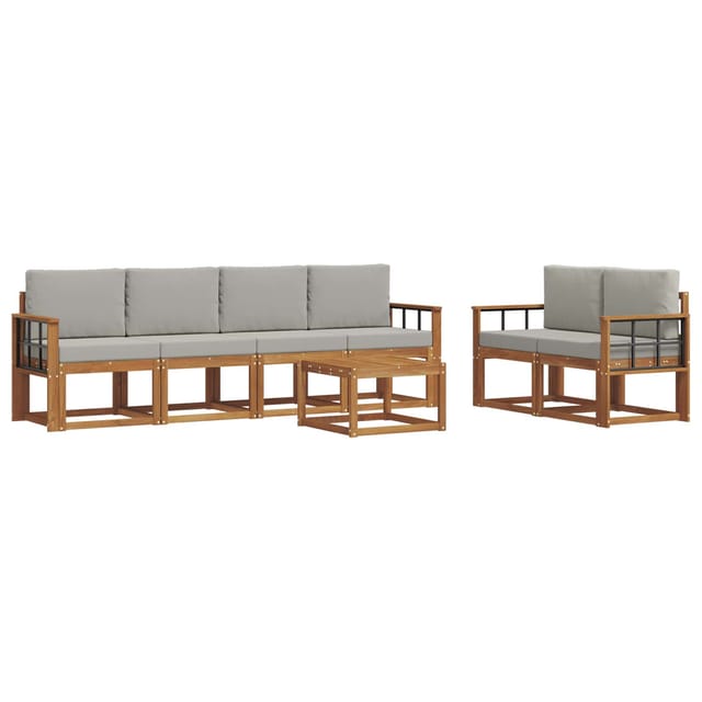 vidaXL Outdoor-Sofagarnitur mit Kissen 7 Stk Natur und Hellgrau 3366054