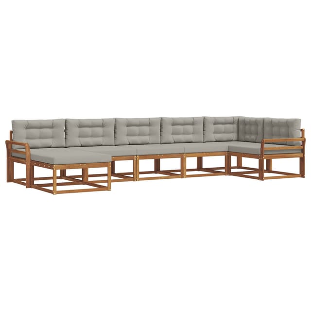 vidaXL Outdoor-Sofagarnitur mit Kissen 7-Tlg Natur und Hellgrau 3367894