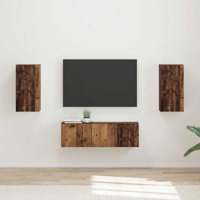 vidaXL TV-Wandregal-Set Wandmontiert 4 Stk Altholz Holzwerkstoff 3408914