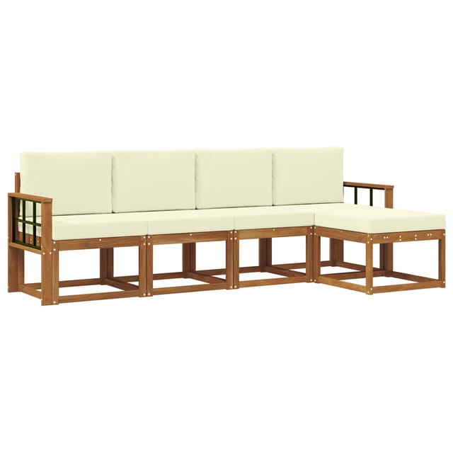 vidaXL Outdoor-Sofagarnitur 5 Stk Natur und Creme Massivholz Akazie 3366263