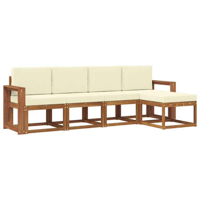 vidaXL Outdoor-Sofagarnitur 5 Stk Natur und Creme Massivholz Akazie 3366258