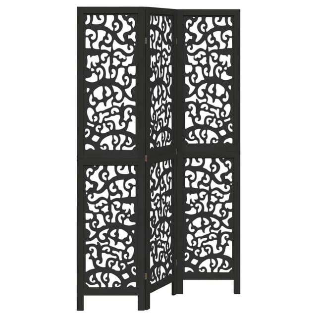 vidaXL 3 Tlg Paravent Schwarz Massivholz Paulownia 358750