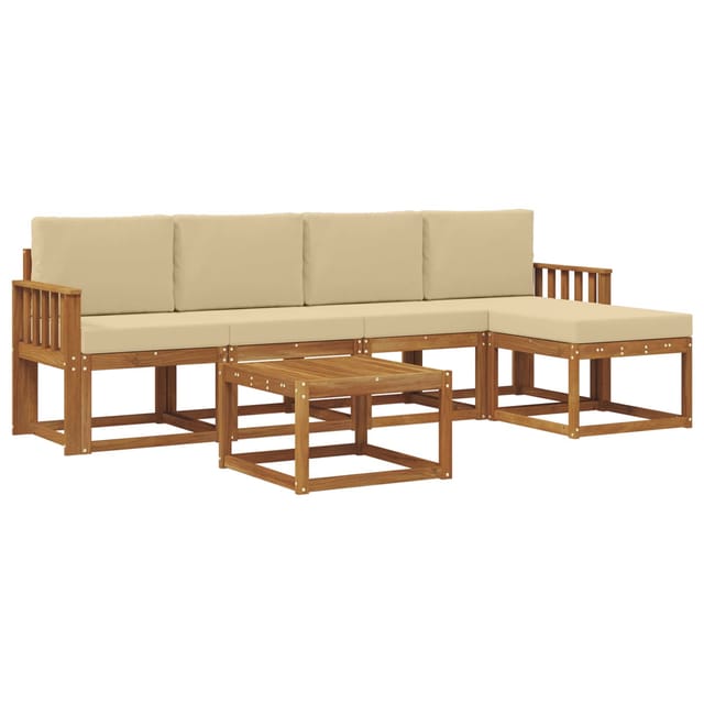 vidaXL Outdoor-Sofagarnitur 6 Stk Natur und Beige Massivholz Akazie 3366286