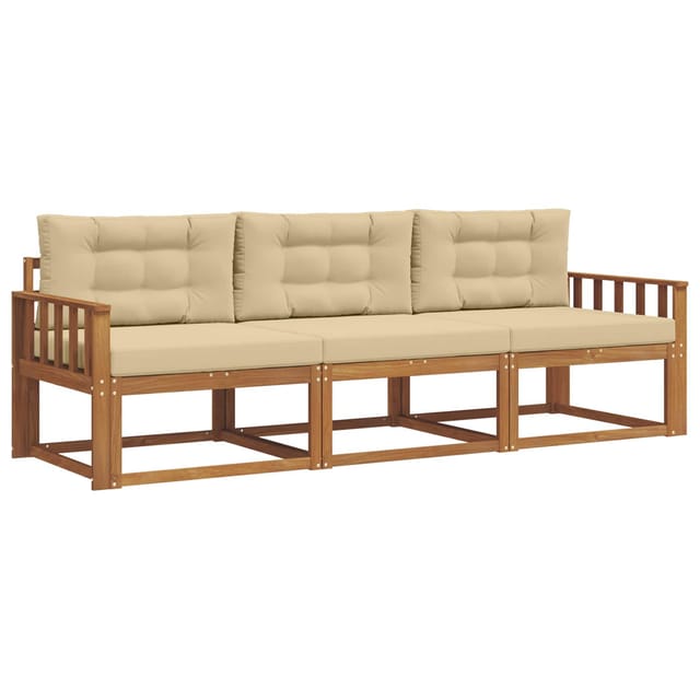 vidaXL Outdoor-Sofagarnitur mit Kissen 3-Tlg Natur und Beige 3367121