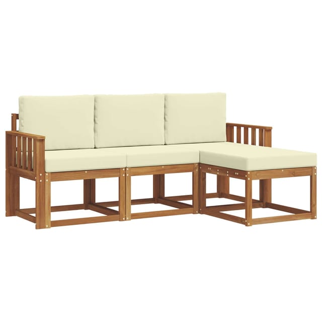 vidaXL Outdoor-Sofagarnitur mit Kissen 4 Stk Natur und Creme 3366213