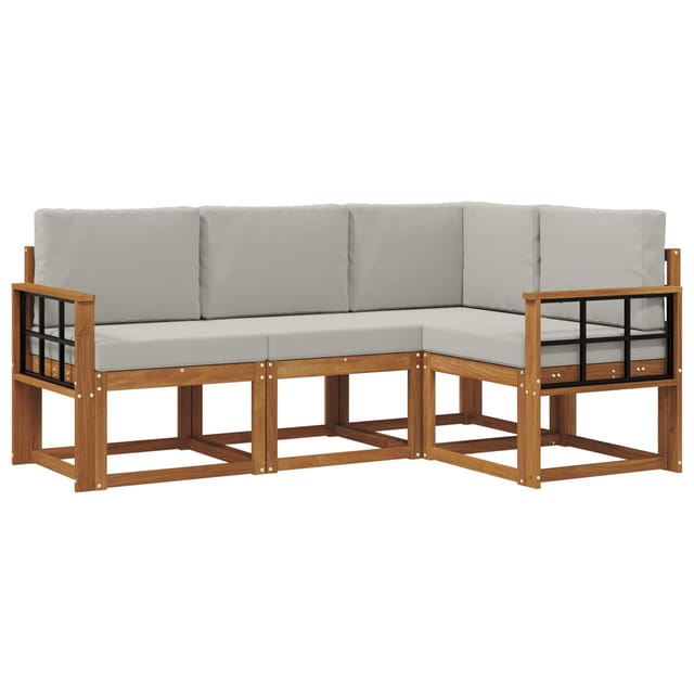 vidaXL Outdoor-Sofagarnitur mit Kissen 4 Stk Natur und Hellgrau 3366334