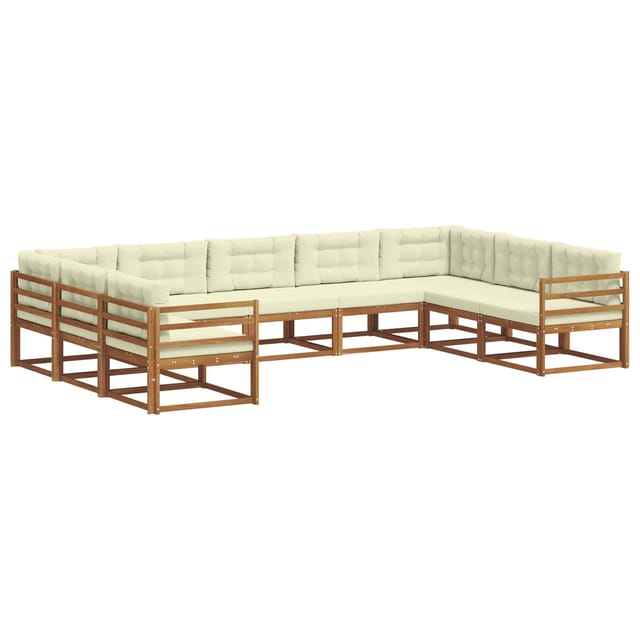 vidaXL Outdoor-Sofagarnitur mit Kissen 9-Tlg Natur und Creme 3368153