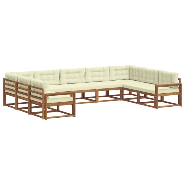 vidaXL Outdoor-Sofagarnitur mit Kissen 9-Tlg Natur und Creme 3368173