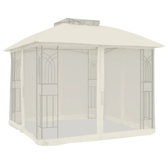 vidaXL Pavillon mit Doppeldach & Netzwänden Creme 2,94x2,94 m Stahl 368454