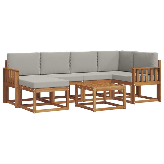 vidaXL Outdoor-Sofagarnitur mit Kissen 7 Stk Natur und Hellgrau 3366669