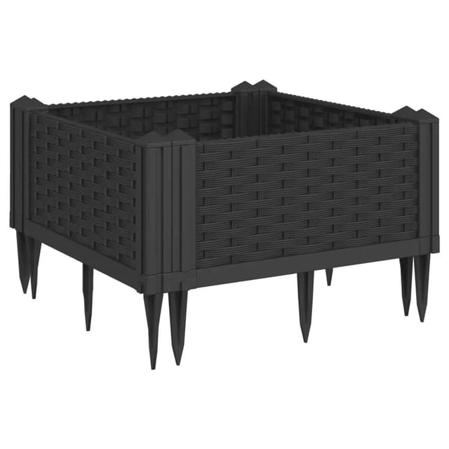 vidaXL Pflanzkasten mit Erdspießen Schwarz 42,5x42,5x28,5 cm PP 368002