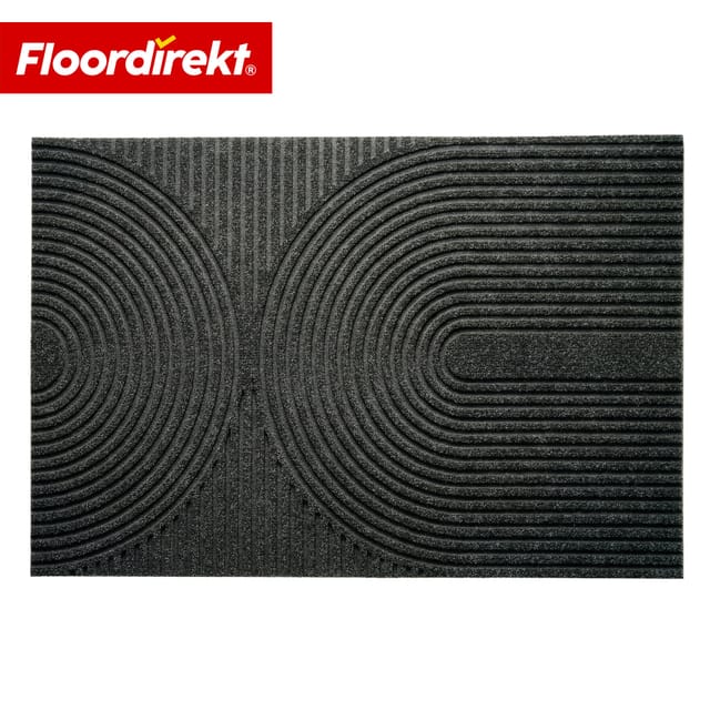Floordirekt Schmutzfangmatte CIRCA Waschbar Rutschfest TPE-Rücken Anthrazit Wellen 40 x 60 cm