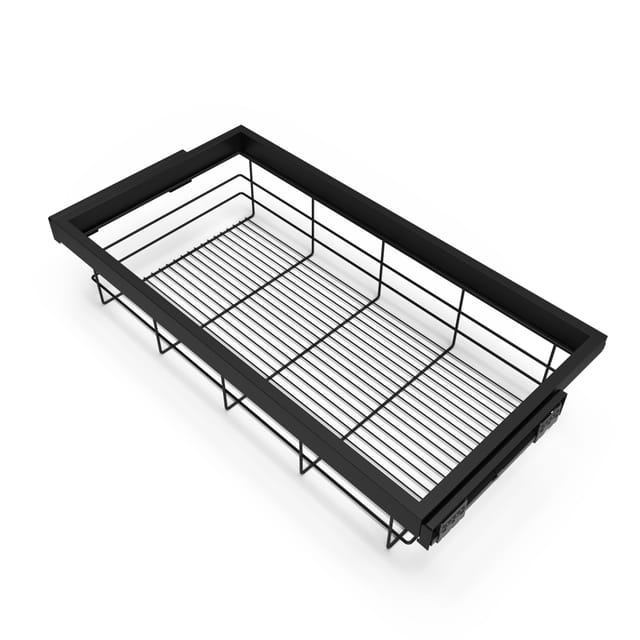 Emuca Set aus Drahtkorb- und GleitrahmenSet mit Sanftem Schließen für Kleiderschrank Verstellbar Modul 900 mm SteinGrau