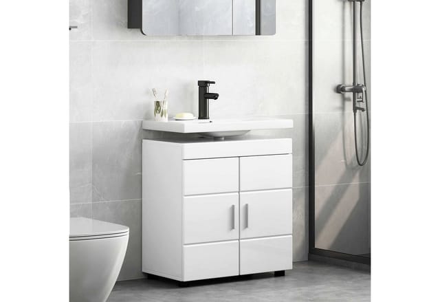 vidaXL Badezimmerschrank-Set TULUM Hochglanz Weiß 60 x 34 x 63 cm 880325