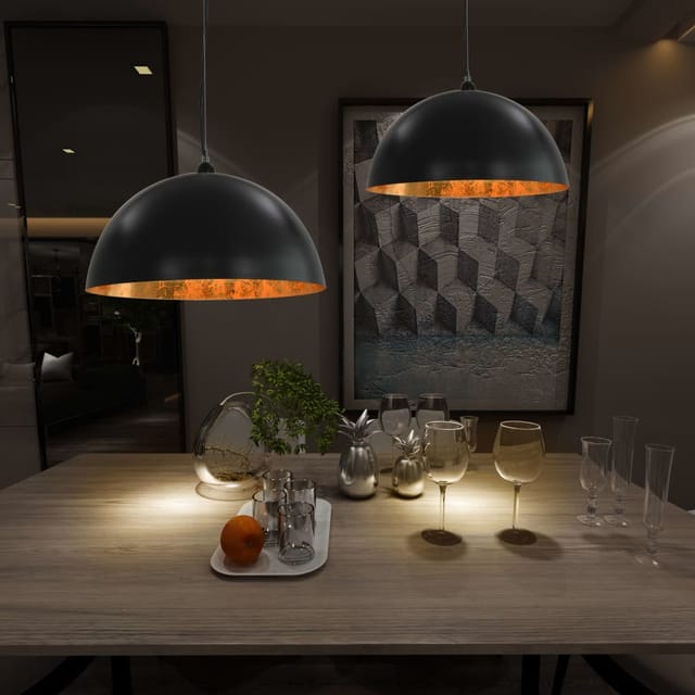 vidaXL Deckenleuchten 2 Stk Schwarz und Gold Halbkugelförmig 50cm E27 50877