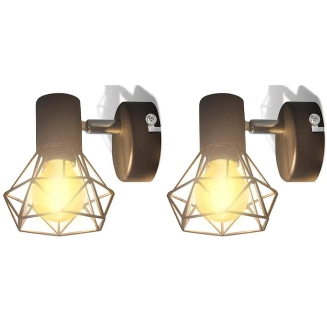vidaXL Wandleuchten 2 Stk LED-Glühlampe Industrie-Stil Drahtschirm Schwarz 242265