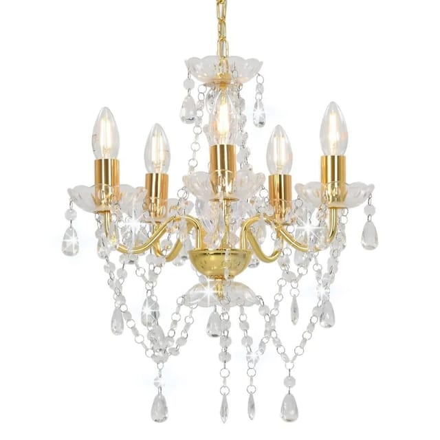 vidaXL Kronleuchter mit Perlen Golden Rund 5xE14 281602